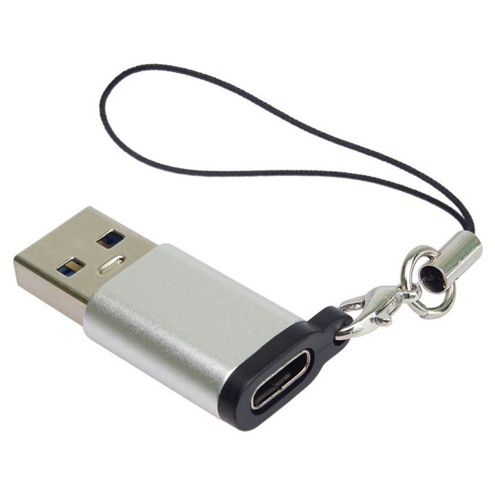 Adapter USB3.0 A – USB-C PremiumCord ezüst gyűrűvel 10cm