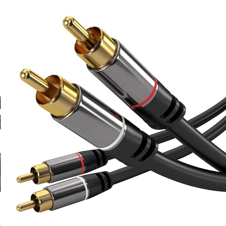 Cablu audio RCA PremiumCord HQ 2x cinch - 2x cinch M/M, placat cu aur, ecranat dublu, negru, 1.5m