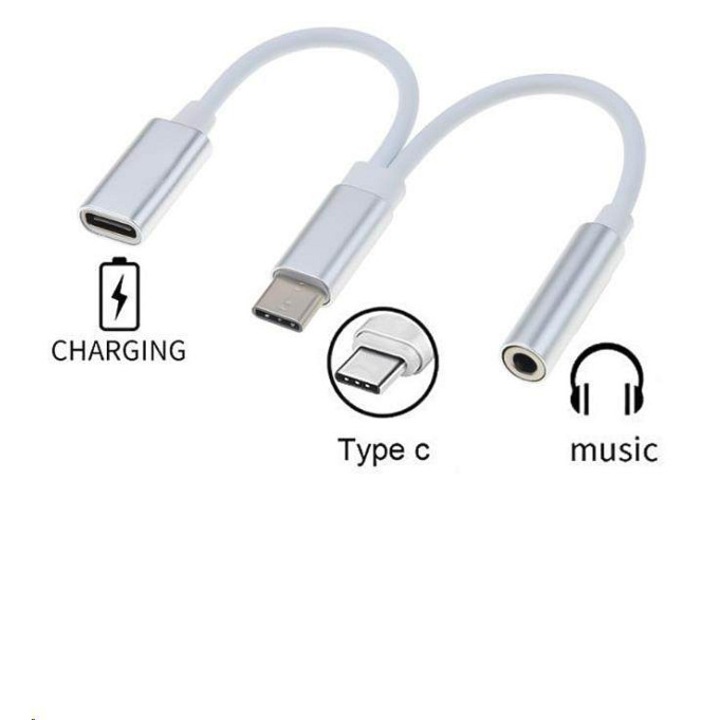 Premiumcord USB-C – 3,5 mm jack és USB-C töltő adapter, ezüst, 10cm