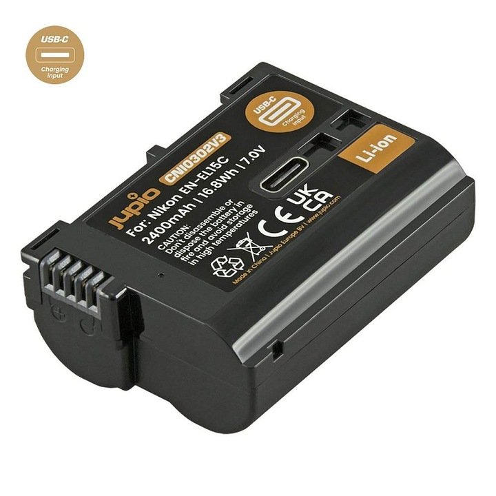 Baterie/Acumulator Jupio EN-EL15C ULTRA, Li-ion 2 400 mAh, incarcare USB-C, compatibil Nikon Z8/Zf/Z6 III, Negru, 1 buc