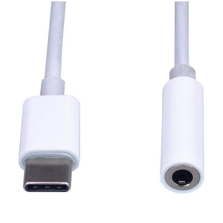 USB-C – 3,5 mm jack adapter, PremiumCord, megfordítható USB-C csatlakozó, 3,5 mm jack aljzat, plug and play, fehér, 10 cm