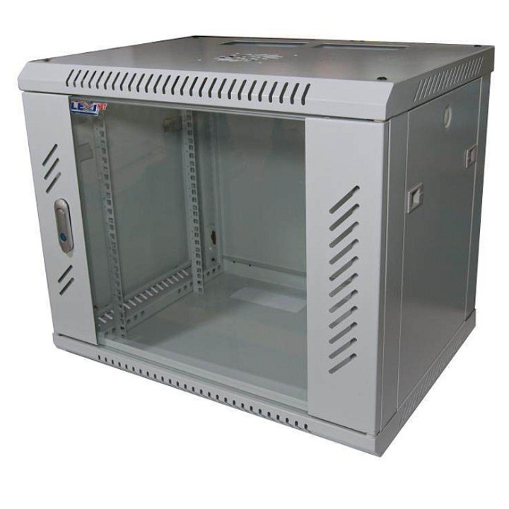 LEXI-Net 19 inch 9U 600x450mm fém szekrény, szürke, üvegajtókkal