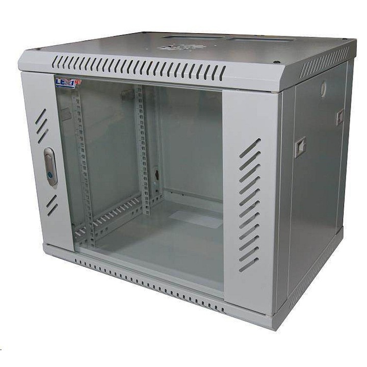 LEXI-Net 19" rack szekrény, falra szerelhető, 9U, 600x600 mm, üvegajtós, hegesztett, 60 kg teherbírású, RAL7035 szürke