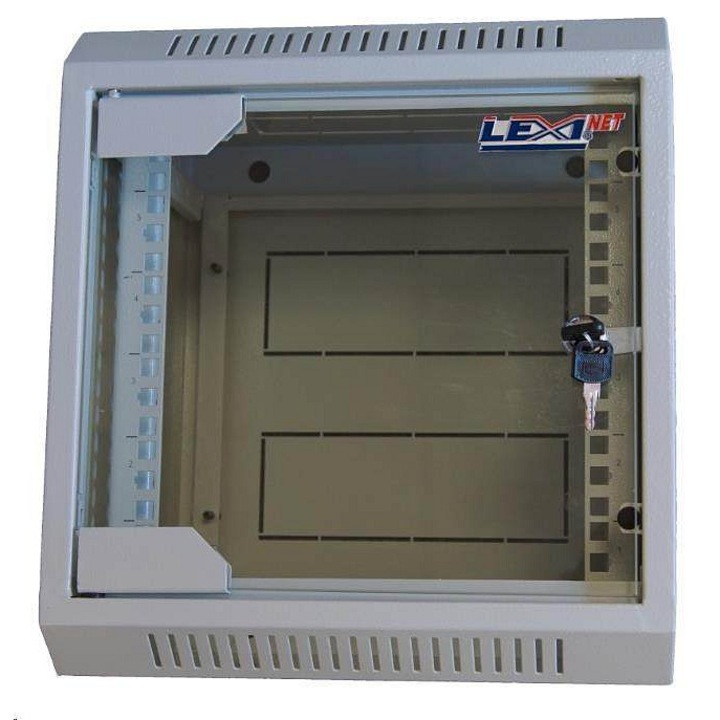 LEXI-Net 10" 6U elosztó doboz / elektromos szekrény, 310x260, üvegajtóval, hegesztett, hidegen hengerelt acél, RAL7035 szürke, 310x260 mm