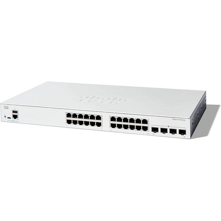 Cisco Catalyst 1300 C1300-24T-4G menedzselhető switch, 24 GbE port, 4 SFP, ventilátor nélküli, 445x240x44mm