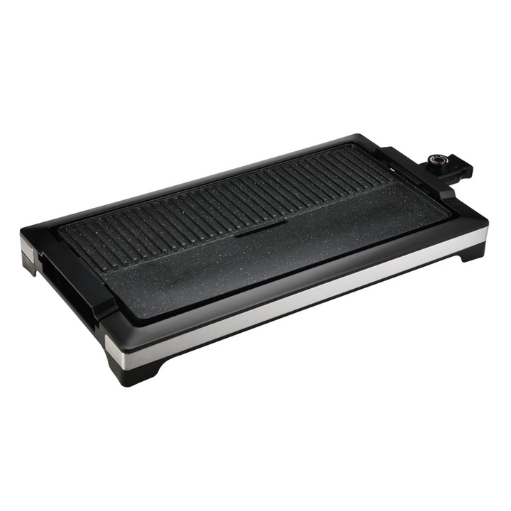 Paxton elektromos grill, 2200 W, levehető tapadásmentes sütőlap 51.5 x 25 cm, 5 fokozatban állítható termosztát, sima és bordázott főzőfelület, fekete, 2.7 kg, 230V, 0.8 m kábel, 80 - 200 fok