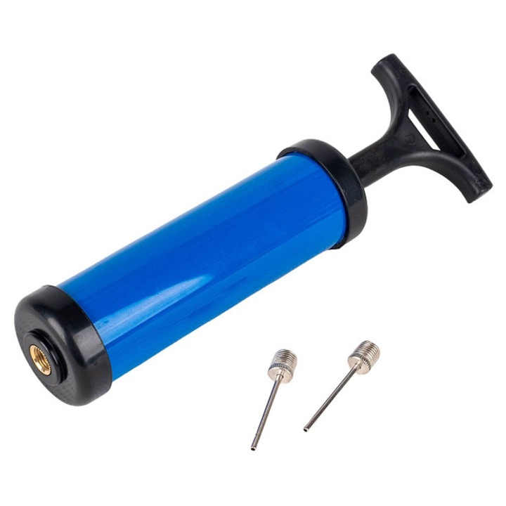 Kézi pumpa/kézi pumpa Acra, tartós PP műanyagból, tűvel labdákhoz, kék, 17 cm