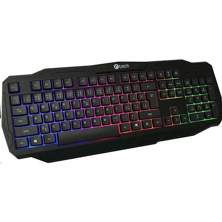 Геймърска клавиатура C-TECH Arcus GKB-15, С кабел, Rainbow Backlight, USB, Черен