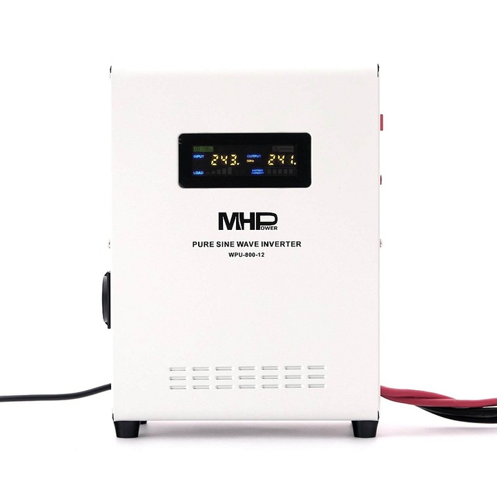 MHPower WPU-800-12 feszültséginvertor, 800W, tiszta szinusz, fekete-fehér, 245x140x330mm