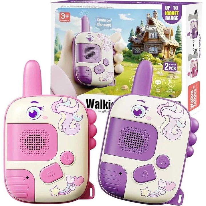 2 db Unicorn Walkie Talkie szett hosszú hatótávolsággal 300m, tiszta hang, Rózsaszín/Lila EMC ONSHOP®