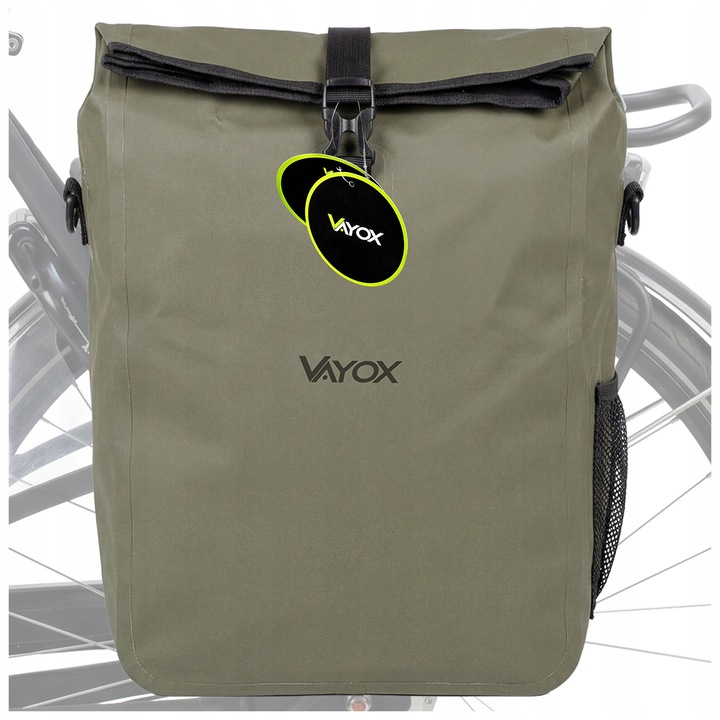 Geanta bicicleta portbagaj Vayox VA0444G, 20L, PVC, montare cu carlig, Impermeabila, Pentru ciclism, Montare rapida, Verde