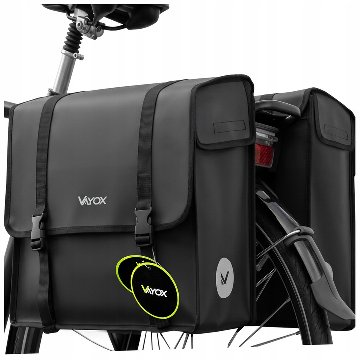 Geanta bicicleta portbagaj cu 2 laterale Vayox VA0446, 40L, PVC, Impermeabila, Pentru ciclism, Montare rapida, Negru