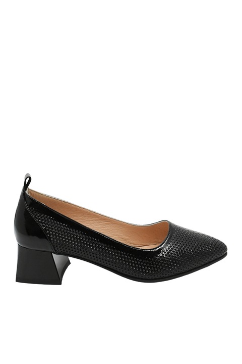 Pantofi dama Dogati, cu toc jos stilat, negri, din piele naturala lacuita MIR1389, Negru