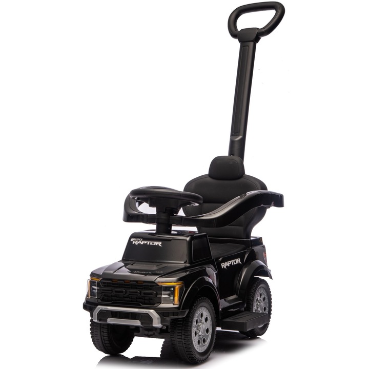 Masinuta De Impins Pentru Copii, Sun Baby, Ford Raptor, 3 In 1, Cu Maner Parental, Suport Pentru Picioare, Lumini Led, Compartiment Depozitare, Negru