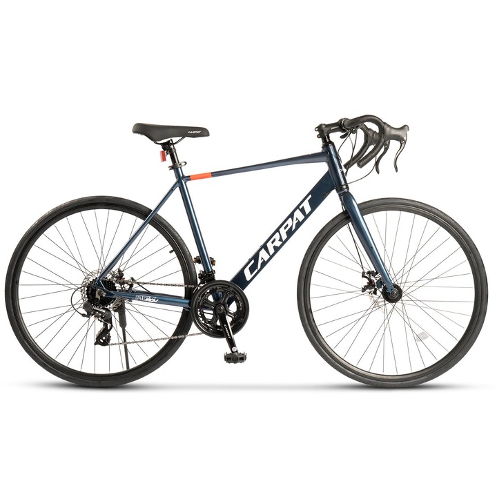 Bicicleta Cursiera JSXC28320G 28", Manete Secventiale, Cadru Aluminiu, Echipare Carpat, Frane pe Disc, 16 Viteze, Albastru/Alb/Rosu