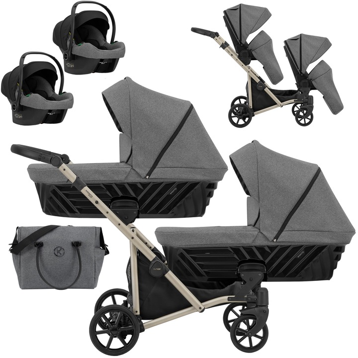 Carucior gemeni Kunert Ivento Duo 3in1 - cadru sampanie - culoare: Deep Graphite