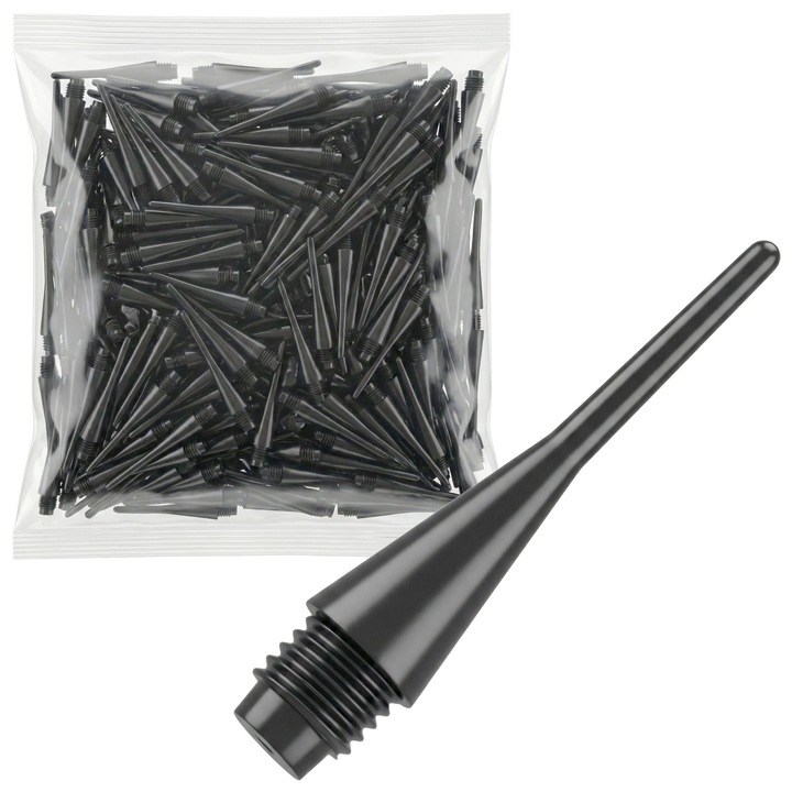 Darts hegyek/nyílhegyek Tech-Plast Standard, 1/4 menettel, erősített, 27mm hosszúság (33mm menettel), Fekete, 1000 db.