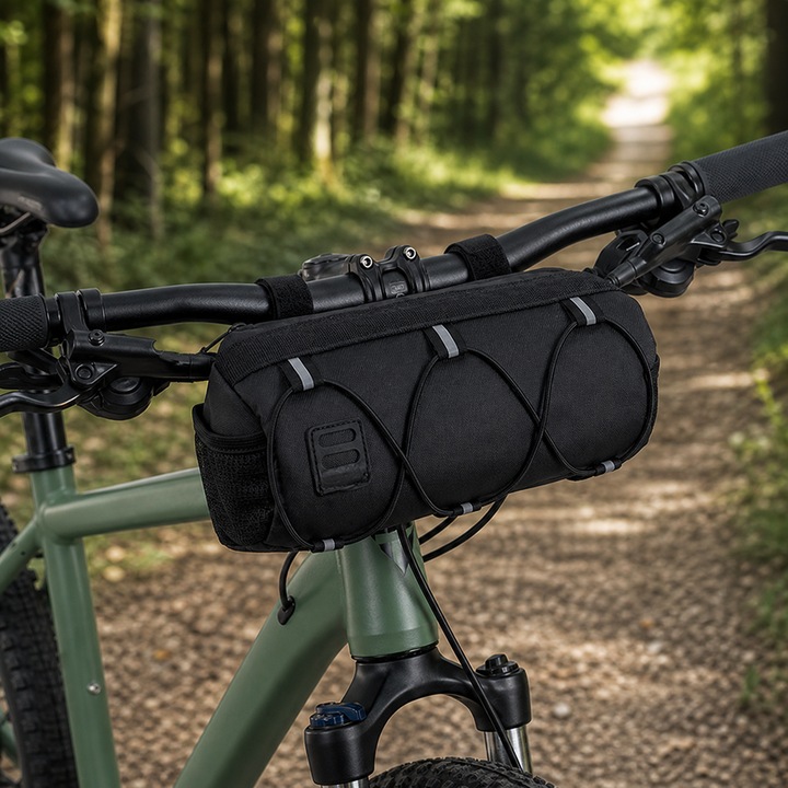 Geanta Bicicleta Pentru Ghidon idealSTORE, Capacitate 1.5L, Impermeabila, Curele Ajustabile, Compartimente Multiple, Sistem de Prindere Inclus, Material Durabil si Rezistent, Instalare Rapida, Aspect Modern