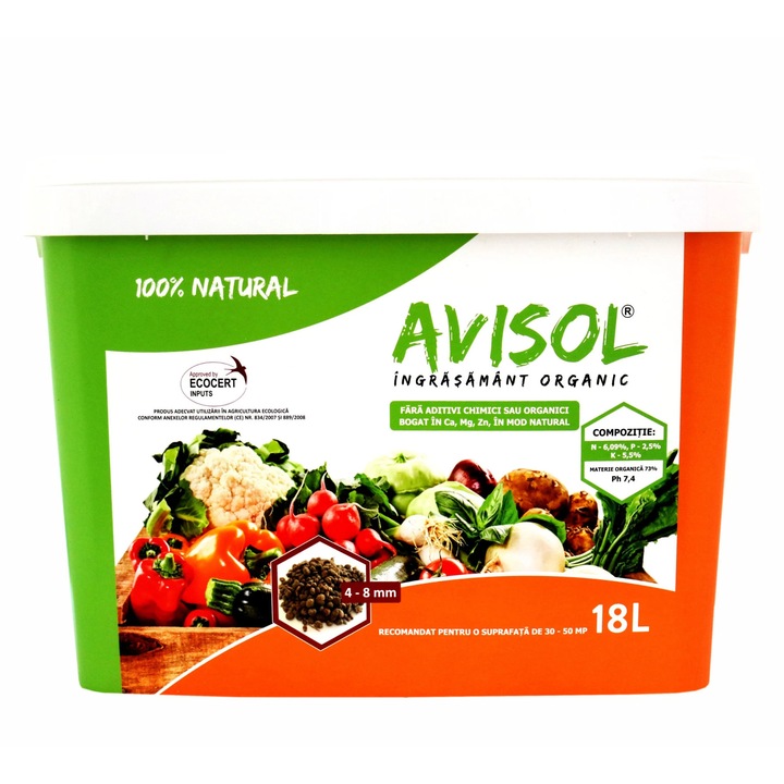 Ingrasamant organic, universal, Avisol, 4 - 8 mm, 18 L