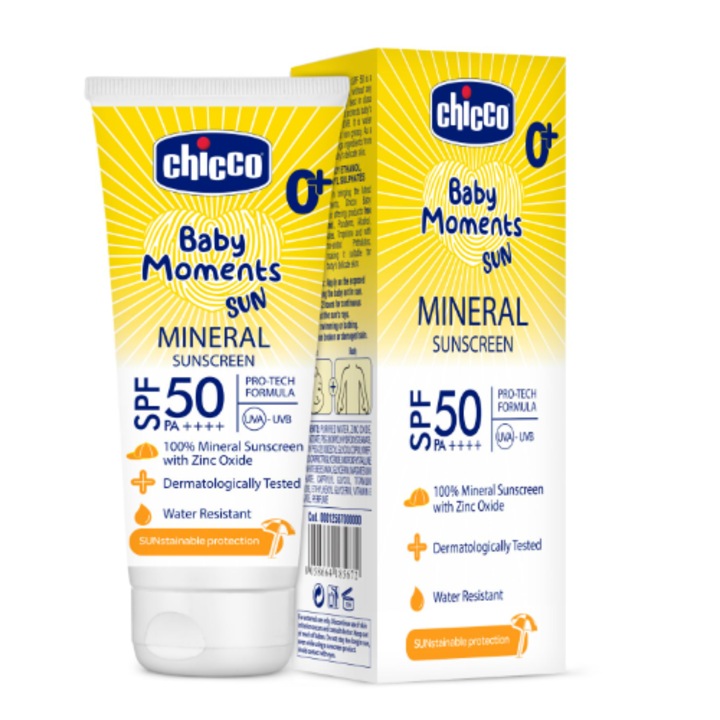 Crema protectie Solara SPF 50+, Baby Moments, Chicco, 75 ml, 0 luni+