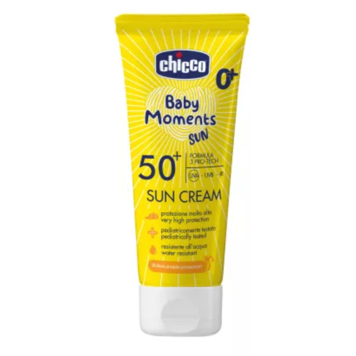 Crema protectie Solara cu minerale SPF 50+, Baby Moments, Chicco, 75 ml, 0 luni+