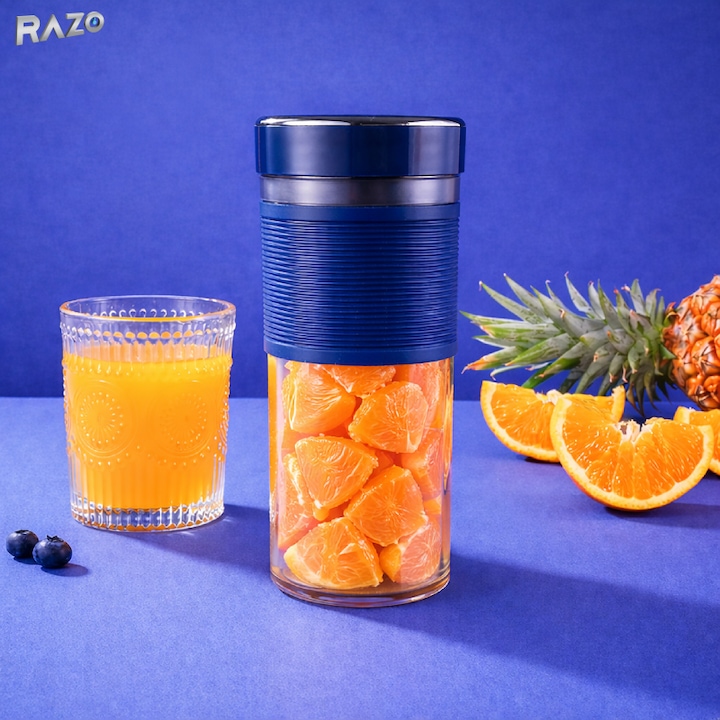 Blender portabil, 6 lame inox, 400ml, albastru, 22x10x13.5cm
