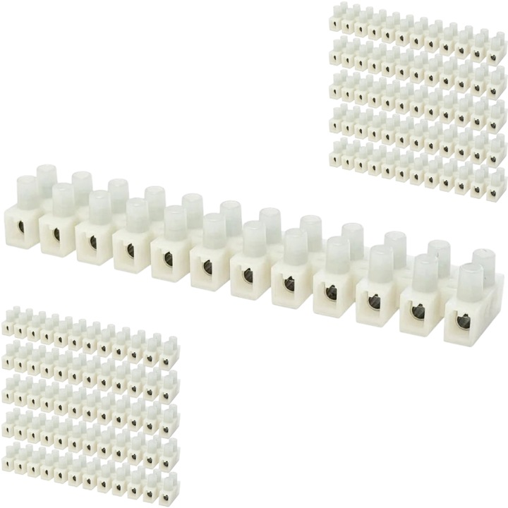 Regleta de conexiune, SET 10 Reglete, 12 conexiuni x2, 5mm², 24A, 500V, Alba 93x17x13mm, Pawbol