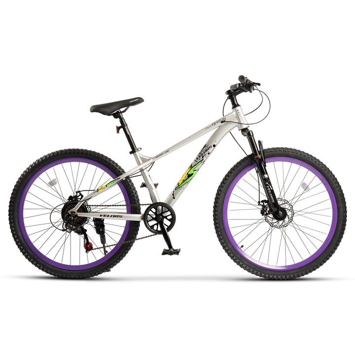 DIRT JSXV26289A 26" MTB kerékpár, Shimano váltó, 7 sebesség, első felfüggesztés, tárcsafékek, ezüst/zöld