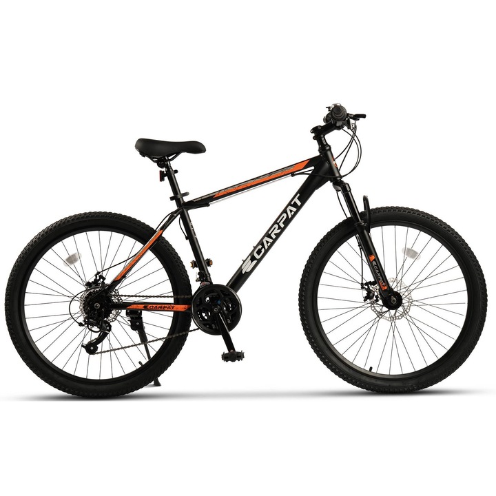 Bicicleta Copii MTB Saver XR1 JSXS24102G 26", Suspensie fata, Manete Rotative Shimano, Frane pe Disc, 21 Viteze, Negru/Portocaliu