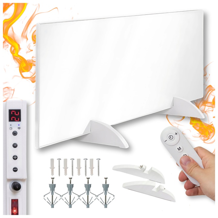 Panou radiant electric ZLARO 720W WiFi Tuya, tehnologie Far Infrared carbon crystal, cu pilot si termostat programabil, Alb, 120x60x1.6 cm