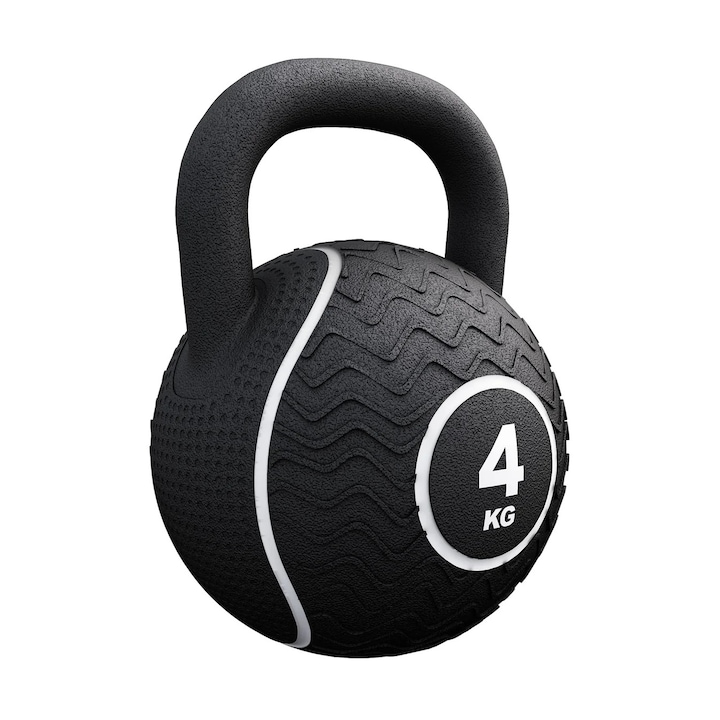 Kettlebell cauciucat, 4 Kg, negru, Gorilla Sports