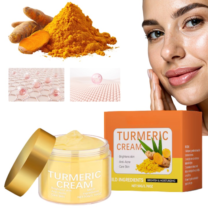 Crema Fata cu Turmeric Pentru Pete Hiperpigmentare, Crema Iluminatoare Ten, Uniformizare Ten, Luminozitate, Reducere Pete, Cicatrici Acneice, Hidratare Regenerare Antioxidanti, Textura Usoara, Galben