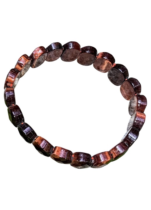 Bratara SERENITY ORGONE ochi de tigru rosu, margele ovale fatetate, elastica, aprox. 10 mm x 15 mm, circumferinta 18 cm