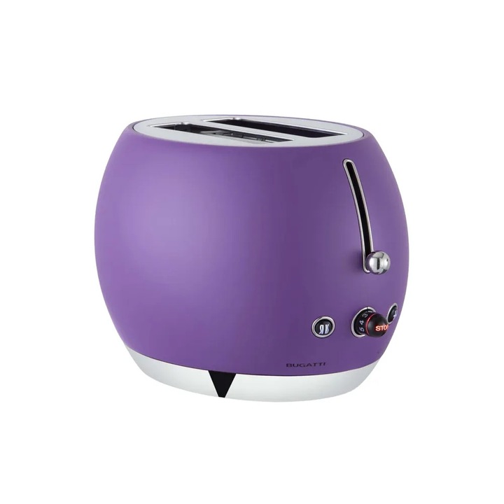 Toaster Casa Bugatti, Romeo, 2 szeletes, prémium minőség, modern design, elegáns, egyedi forma, 2 nyílás, 7 teljesítményfokozat, LED-es megvilágítású kapcsoló, intuitív kezelés, könnyű tisztítás, újramelegítő és kiolvasztó funkció, matt lila