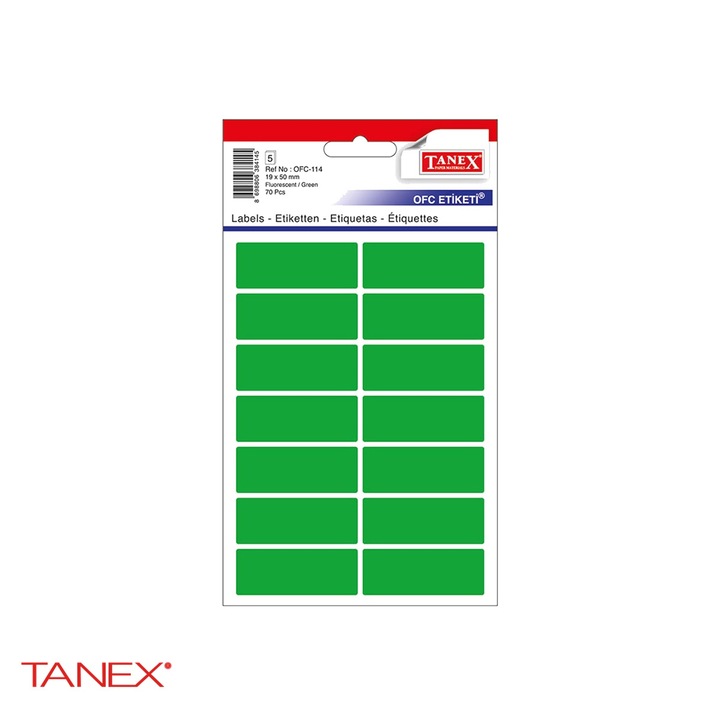 Set etichete autoadezive Tanex, 19x50 mm, colturi rotunjite, culoare verde, 70 bucati/set, hartie FSC certificata