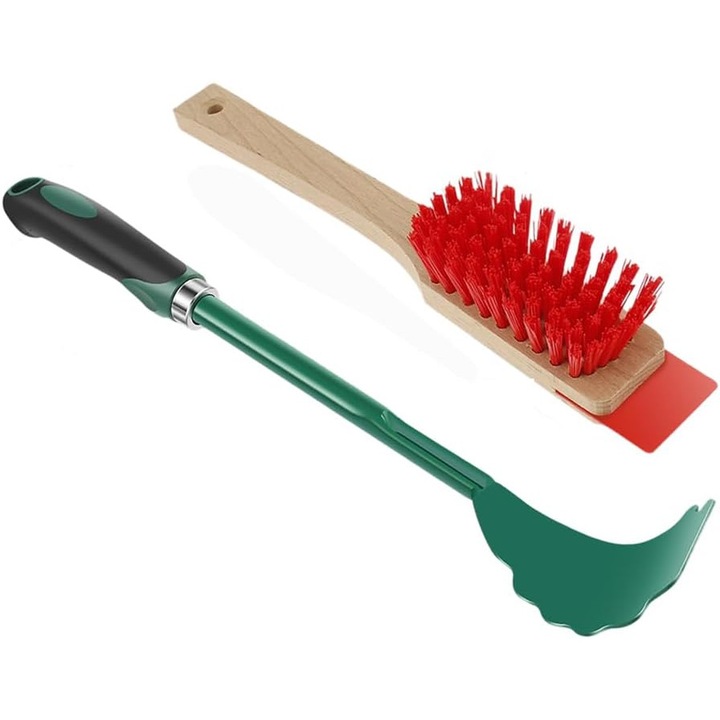 Racleta pentru puntea masinii de tuns iarba cu maner lung ergonomic, instrument de curatare a puntei masinii de tuns iarba cu perie cu peri rigidi, masina de tuns iarba