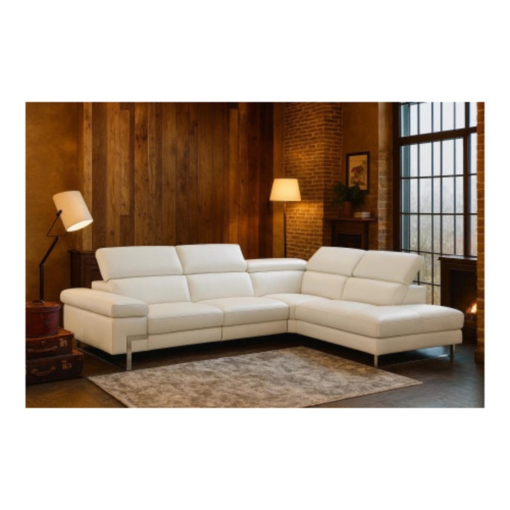 Coltar ARON din piele naturala italiana, 3 locuri cu recliner electric stanga si sezlong dreapta