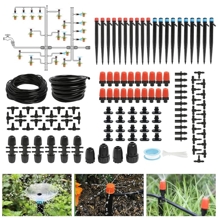 Kit Irigare Picurare Macvi® 73 m Sistem Automat Gradina Sera Gazon cu 136 Accesorii