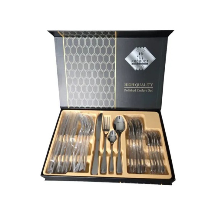 Set tacamuri 24 buc, High Quality, otel inoxidabil, ergonomic, argintiu