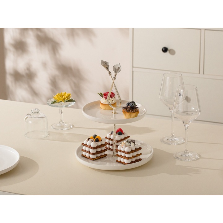 Platou etajat rotund Candy Bar din Portelan cu Suport Metalic - 31.5 cm