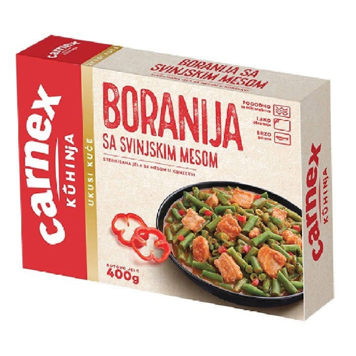 Fasole verde cu carne de porc Carnex 400g, mancare gata preparata Ready To Eat