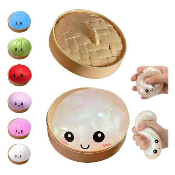 Jucarie interactiva copii Damo®, Squishy Glitter Dumpling, Design Cute, Multicolor, 10x10cm