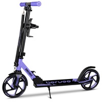 Trotineta urbana pliabila Bervee Downtown, roti mari 200 mm, ghidon reglabil, cadru aluminiu, suport bidon, curea transport, negru-mov