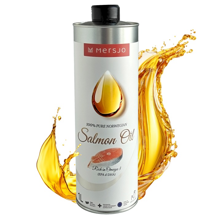 Ulei de somon norvegian pentru caini si pisici in cutie de aluminiu, 1000 ml, Mersjo, 100%