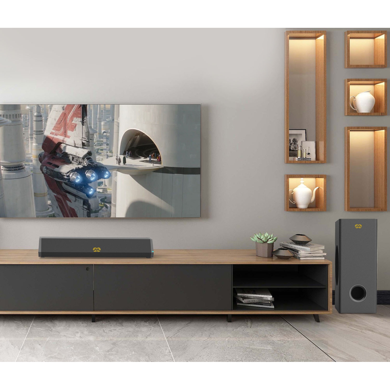 Soundbar Mozos GS-BAR 2.1, Bluetooth, negru, 42x10.9x7.2cm