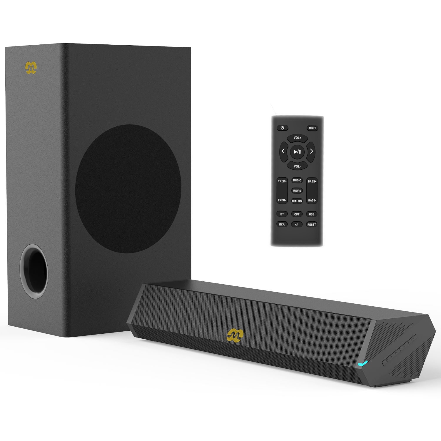 Soundbar Mozos GS-BAR 2.1, Bluetooth, negru, 42x10.9x7.2cm