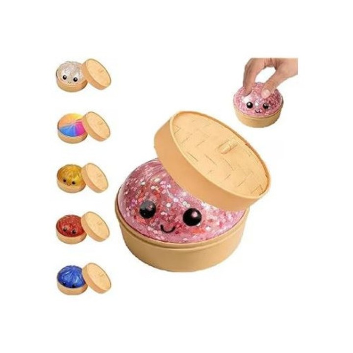 Interaktív gyermekjáték Damo®, Squishy glitteres gombóc, Aranyos design, Többszínű, 10x10cm