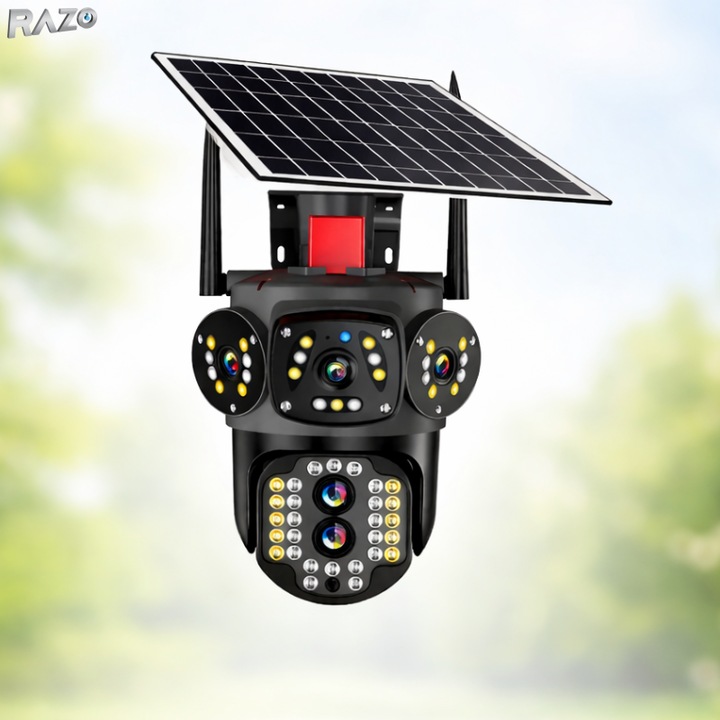 Camera supraveghere solara PRO 6MP RAZO, WiFi, Baterie reincarcabila, Vedere nocturna color, Detectie miscare, Tracking uman, Audio bidirectional, Panou solar, IP66