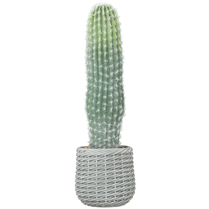 Cactus artificial in ghiveci, Planta de podea, Pentru interior, Polipropilena, 20×20×66 cm, Verde kaki