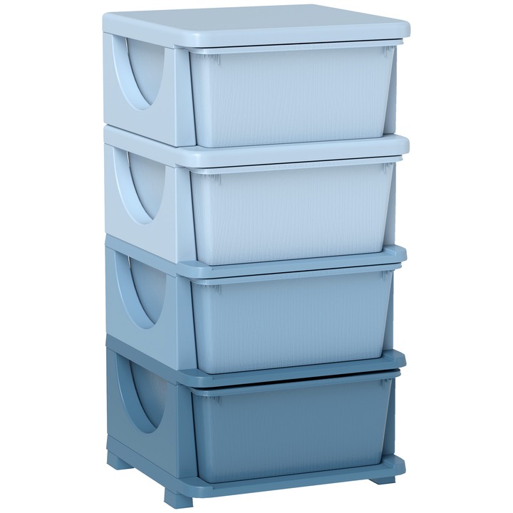 Depozitare pentru copii, Turn cu 4 sertare, De la 3 ani, Colturi si manere rotunjite, Plastic PP, Ecologic, 37×37×76 cm, Albastru